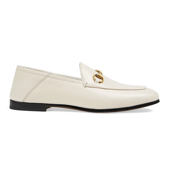Gucci Shoes - Gucci Brixton Collapsible Mystic White Leather Horsebit Slipper Flat Loafer 41.5